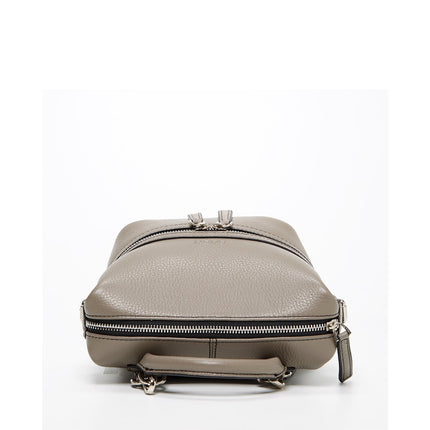 Gray Leather Backpack Purse for Women Convertible Crossbody Bag Medium Size With Front and Back Pockets