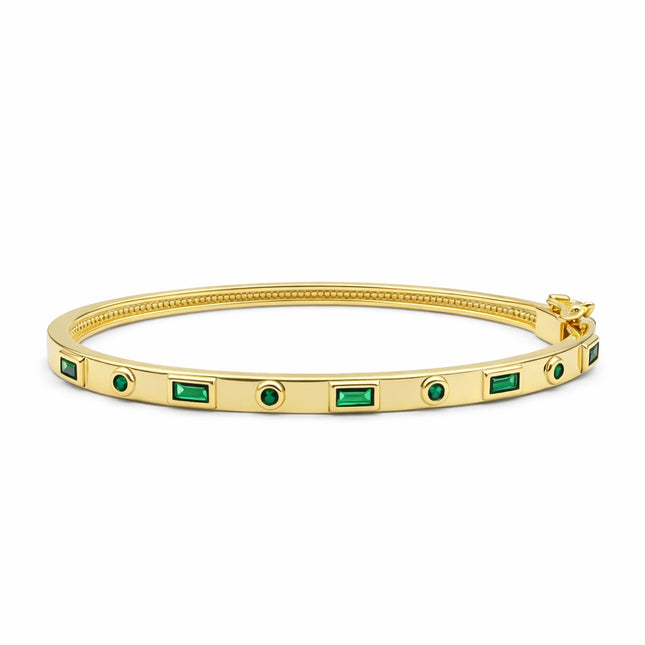 Emerald Bezel Gold Bangle Bracelet