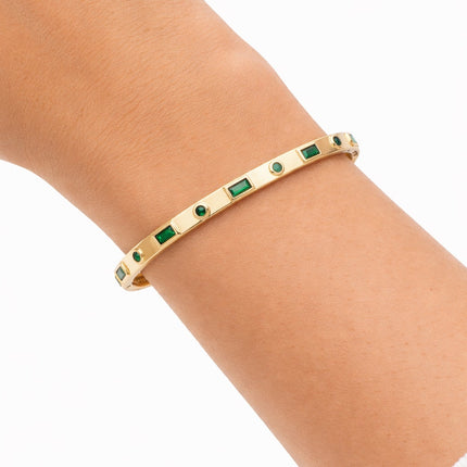 Emerald Bezel Gold Bangle Bracelet