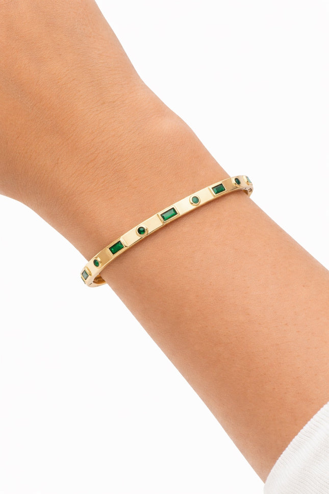 Emerald Bezel Gold Bangle Bracelet