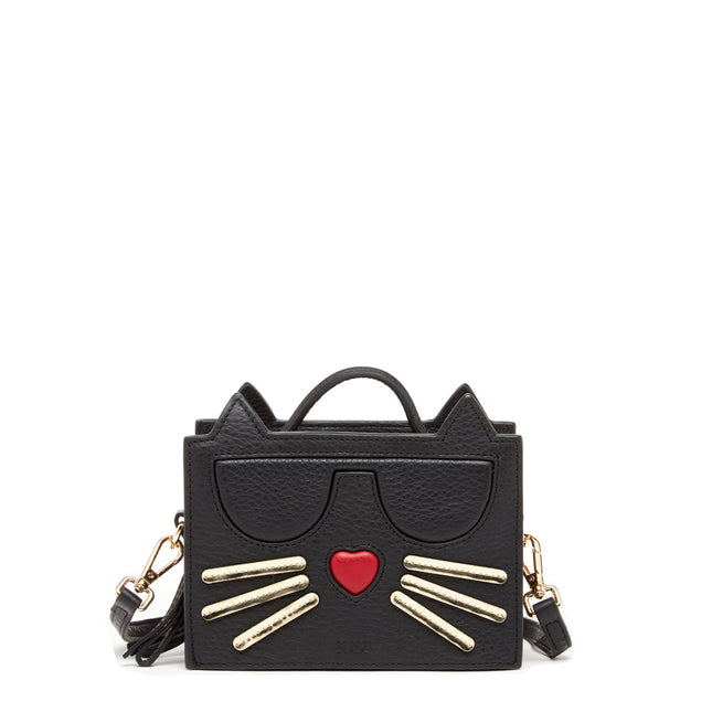 Leather Cat Bag Black Crossbody Purse