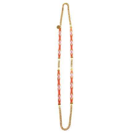 Twilight Long Woven Beaded Necklace - Orange