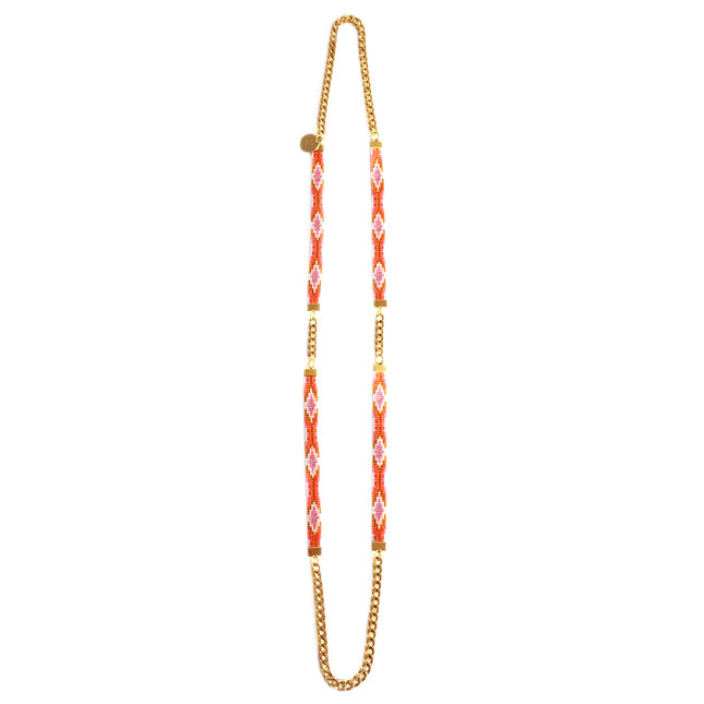 Twilight Long Woven Beaded Necklace - Orange