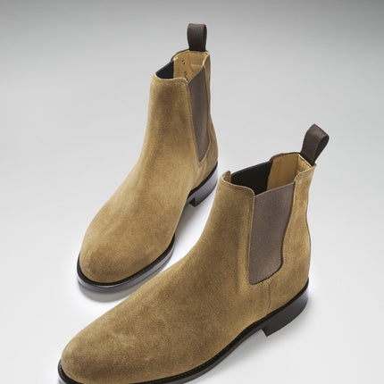 Tobacco Suede Chelsea Boots, Welted Leather Sole