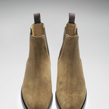 Tobacco Suede Chelsea Boots, Welted Leather Sole