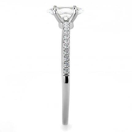 DA031 High Polished (No Plating) Stainless Steel Ring With Cubic in Clear