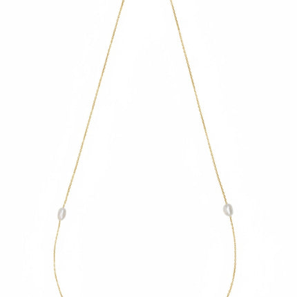 Solid 14k Gold Natural Spaced Pearl Necklace