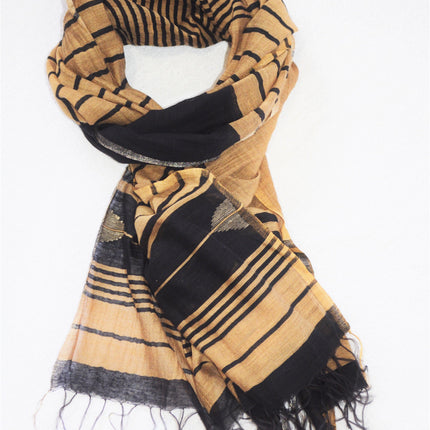 One of a Kind Handwoven Black and Gold Silk Shawl - Limited Edition