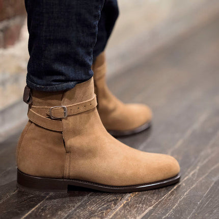 Tobacco Suede Jodhpur Boots, Welted Leather Sole