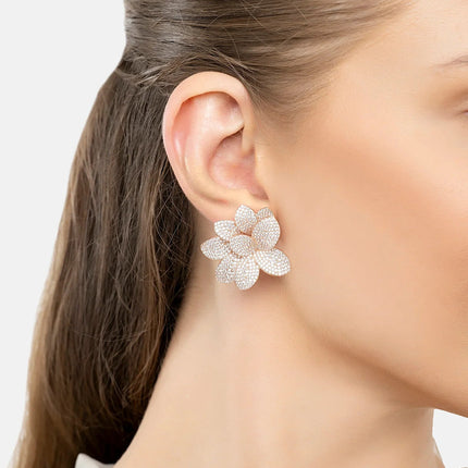 Amaryllis Flower Large Stud Earrings Rosegold