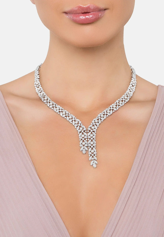 Marchioness Statement Necklace Pearl Silver