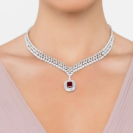 Countess Statement Ruby Necklace Silver