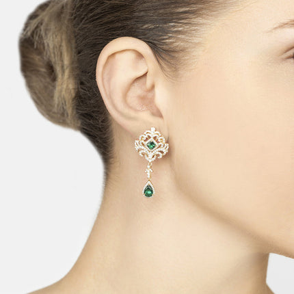 Claridge Drop Earrings Emerald Gold