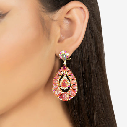 Paloma Pink Opal Drop Earrings Gold
