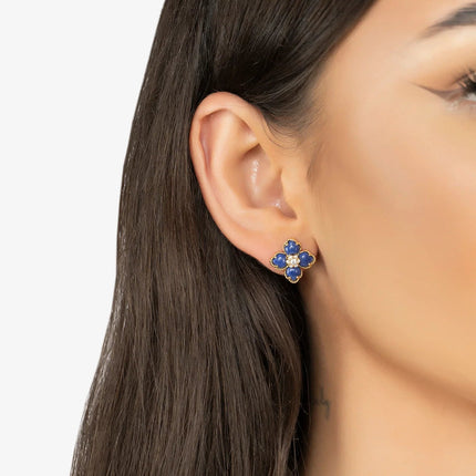 Flower Clover Lapis Lazuli Stud Earrings Gold