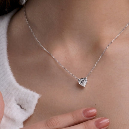 2.00 CTW Floating Heart Shape Lab Grown Diamond Solitaire Pendant Necklace F/G VS1 AGI Certified in 14K White or Yellow