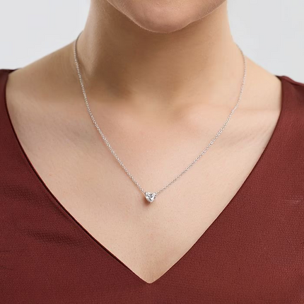 2.00 CTW Floating Heart Shape Lab Grown Diamond Solitaire Pendant Necklace F/G VS1 AGI Certified in 14K White or Yellow