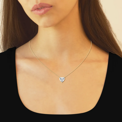2.00 CTW Floating Heart Shape Lab Grown Diamond Solitaire Pendant Necklace F/G VS1 AGI Certified in 14K White or Yellow