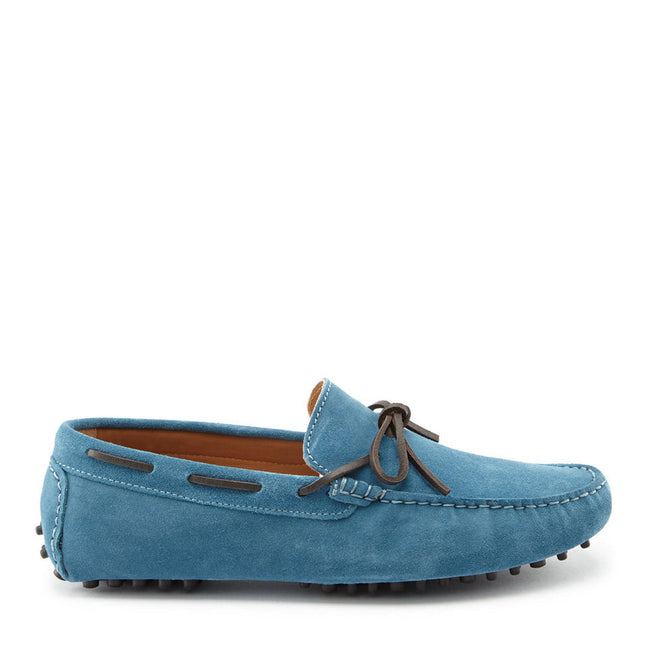 Laced Driving Loafers, Petrol Blue Suede