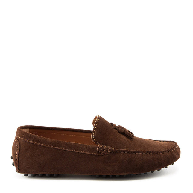 Tasselled Driving Loafers, Brown Suede