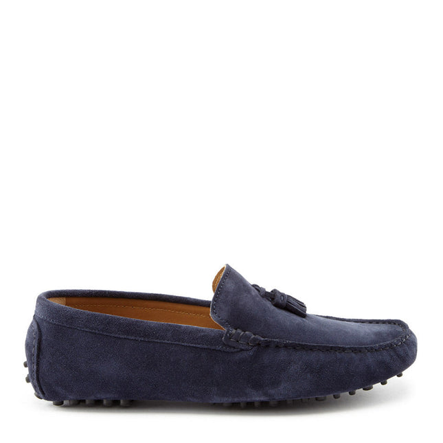 Tasselled Driving Loafers, Navy Blue Suede