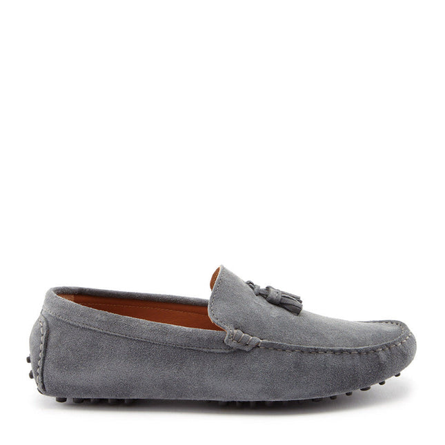 Tasselled Driving Loafers, Slate Grey Suede