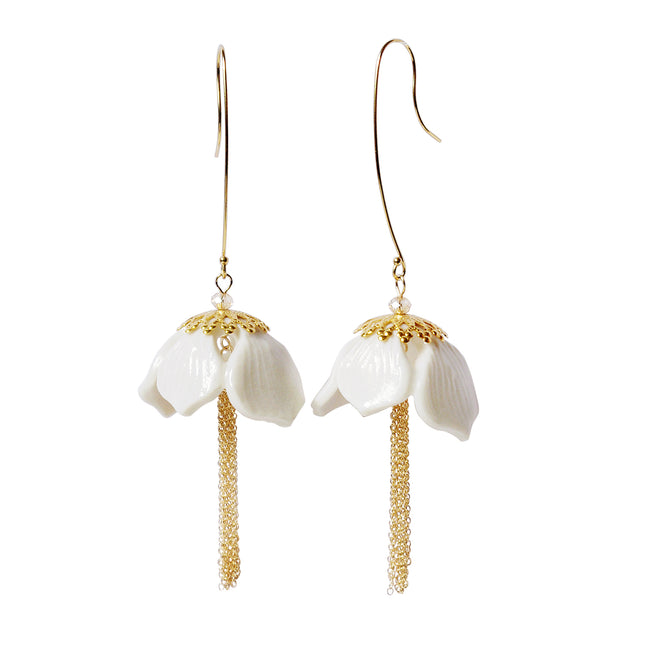 Porcelain Snowdrop Flower Tassel Earrings