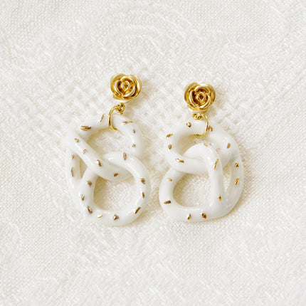 Golden Rose and Salted Porcelain Pretzel Earrings