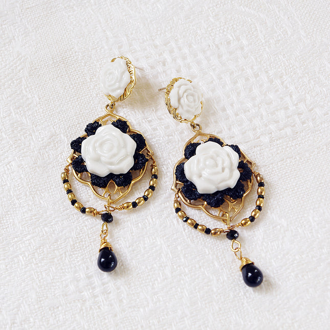 Classic Baroque Porcelain Rose Statement Earrings