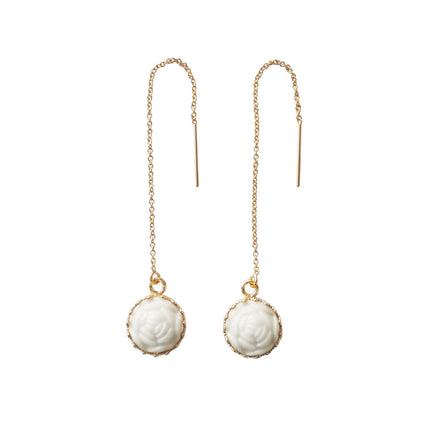 Mini Porcelain Rose With Gold-Filled Chain Earrings