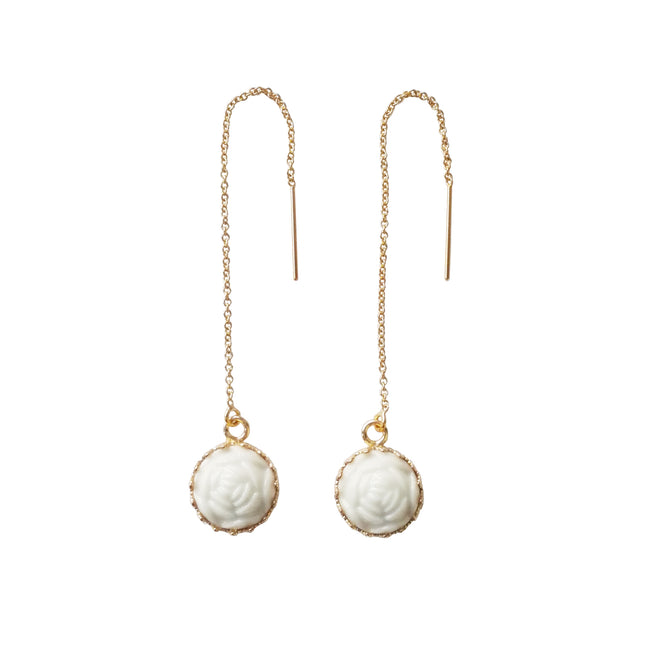 Mini Porcelain Rose With Gold-Filled Chain Earrings