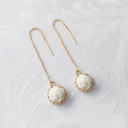 Mini Porcelain Rose With Gold-Filled Chain Earrings