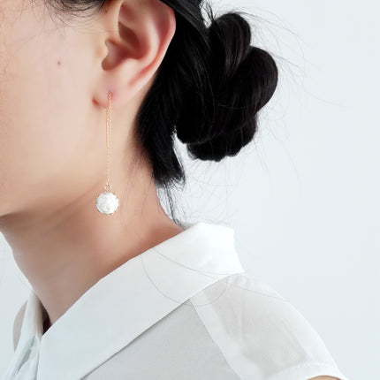 Mini Porcelain Rose With Gold-Filled Chain Earrings
