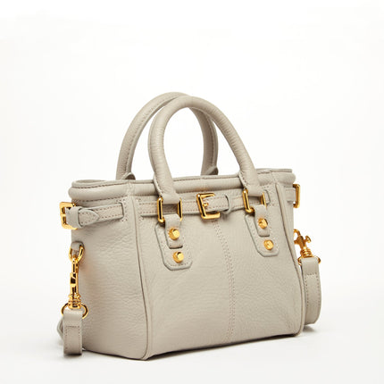 Top Handle Leather Satchel Bag Grayish Beige Purse Crossbody Bag for Women