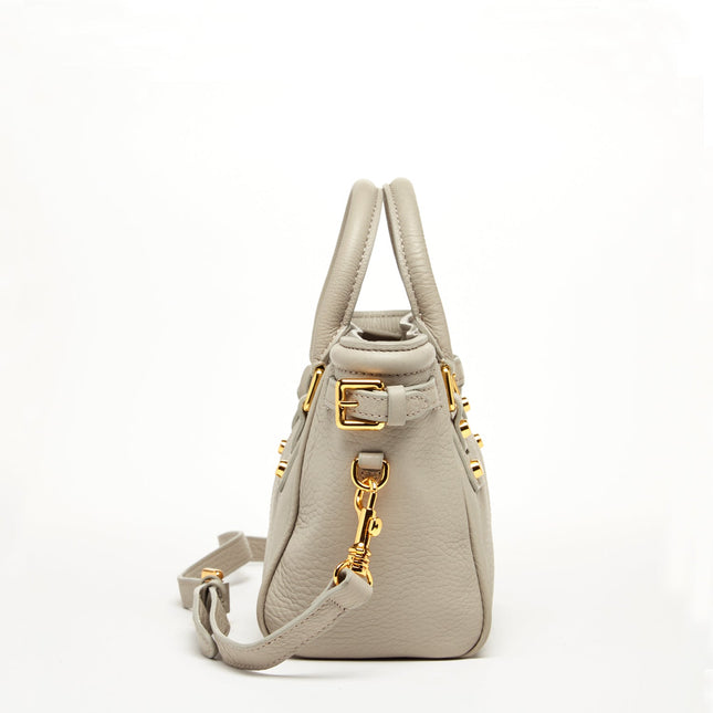 Top Handle Leather Satchel Bag Grayish Beige Purse Crossbody Bag for Women