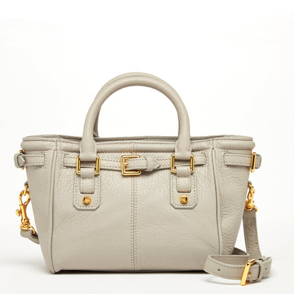 Top Handle Leather Satchel Bag Grayish Beige Purse Crossbody Bag for Women