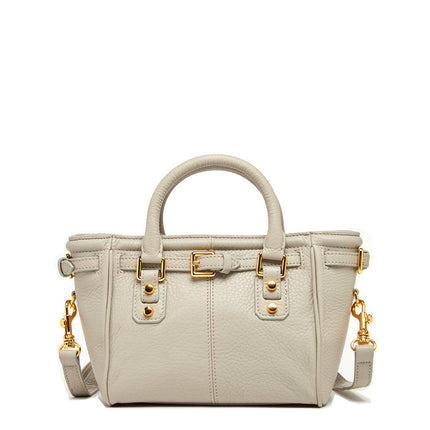Top Handle Leather Satchel Bag Grayish Beige Purse Crossbody Bag for Women