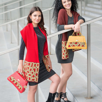 TATI BODUCH Designer Handbag, JASPER Collection, Genuine Leather: Yellow, Knitwear: Orange