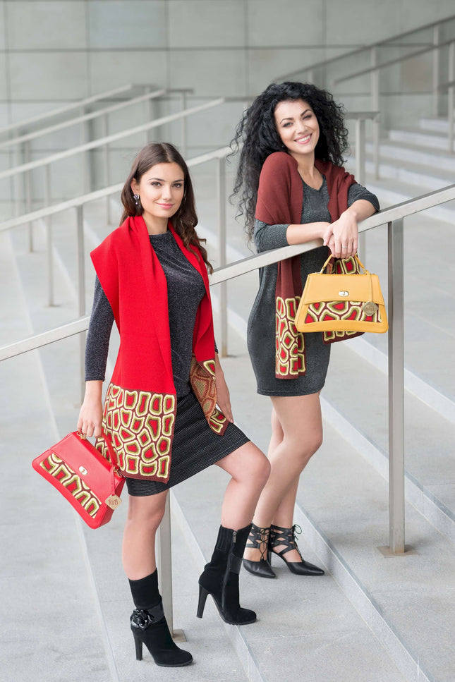 TATI BODUCH Designer Handbag, JASPER Collection, Genuine Leather: Yellow, Knitwear: Orange
