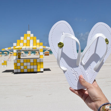 Gold Shell - Studs Charm Embellished Women's Flat Flip Flops Sandals