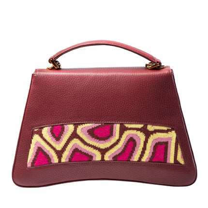 TATI BODUCH Designer Handbag, JASPER Collection, Genuine Leather: Brown, Knitwear: Magenta