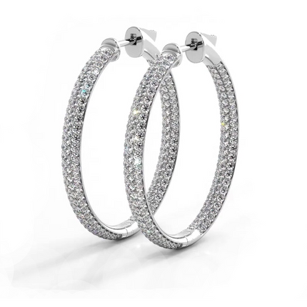 2.5 CTW Lab-Created Moissanite Triple Row Hoop Earrings in 14K Gold Over Sterling With Vault Lock Clasp