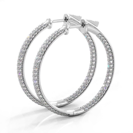 2.5 CTW Lab-Created Moissanite Triple Row Hoop Earrings in 14K Gold Over Sterling With Vault Lock Clasp
