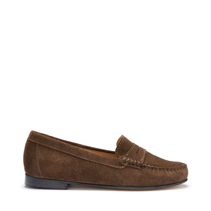 Women's Penny Loafers Leather Sole, Brown Suede