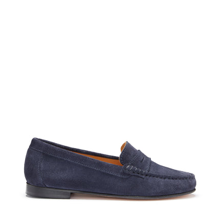 Women's Penny Loafers Leather Sole, Navy Blue Suede