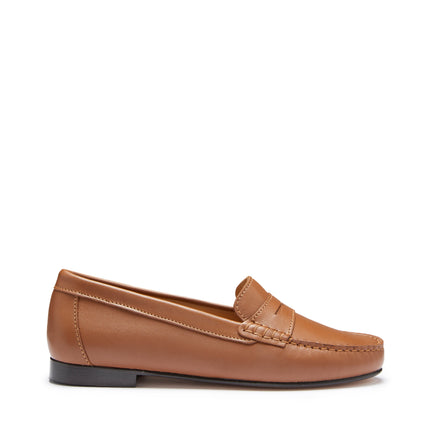 Women's Penny Loafers Leather Sole, Tan Leather