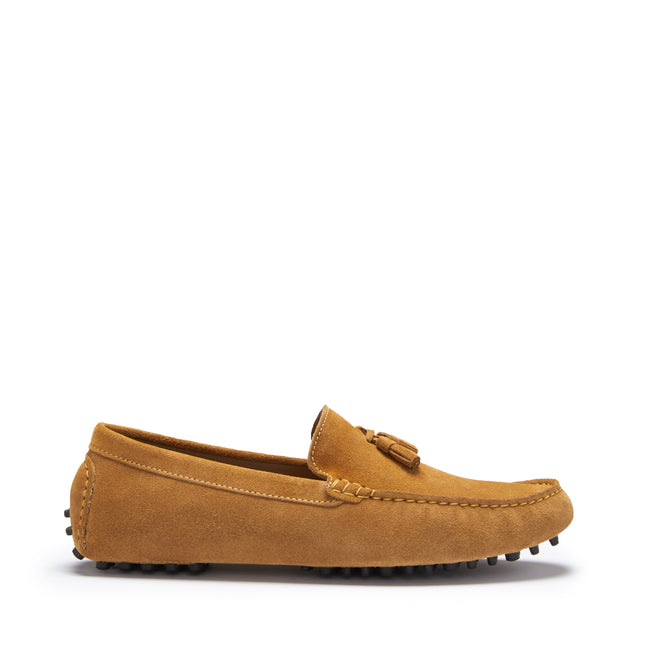 Tasselled Driving Loafers, Tobacco Suede