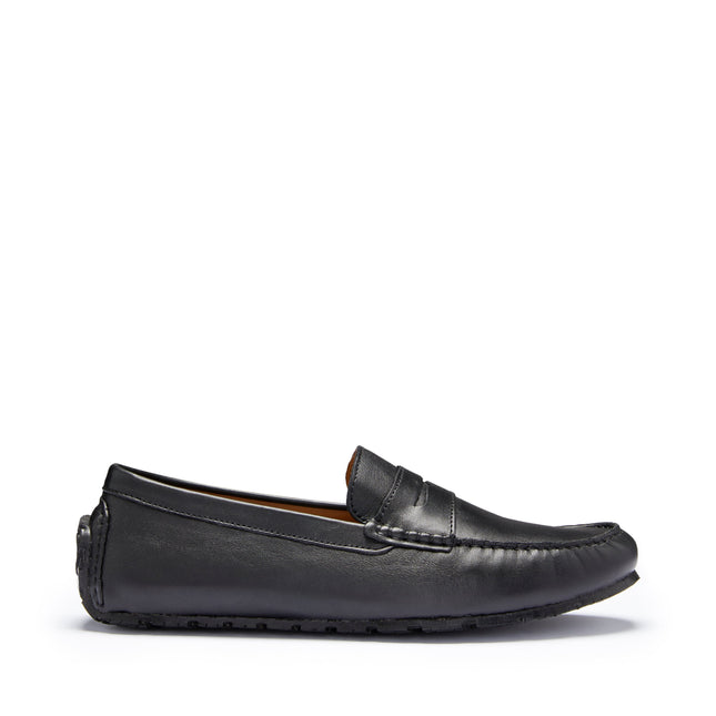 Tyre Sole Penny Driving Loafers, Black Leather