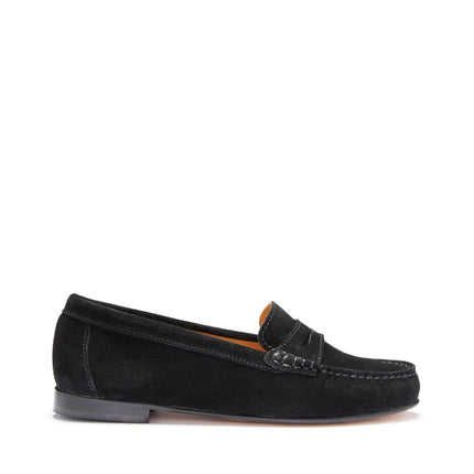 Women's Penny Loafers Leather Sole, Black Suede