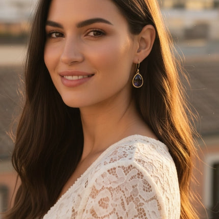 Petite Drop Earrings Amethyst Hydro Gold